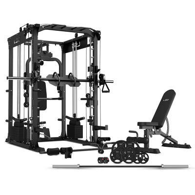 LSG GRK200 10-in-1 Home Gym Station, Power Rack, Smith Machine and Cable Crossover + 90kg Olympic Barbell & Weight Plate Set
