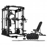 LSG GRK200 10-in-1 Home Gym Station, Power Rack, Smith Machine and Cable Crossover + 90kg Olympic Barbell & Bumper Plate Set