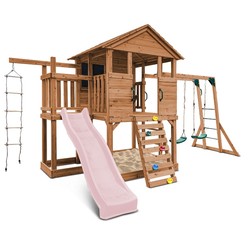 Lifespan Kingston Cubby House with 2.2m Slide - Pastel Pink Lifespan Kingston Cubby House with 2.2m Slide - Pastel Pink