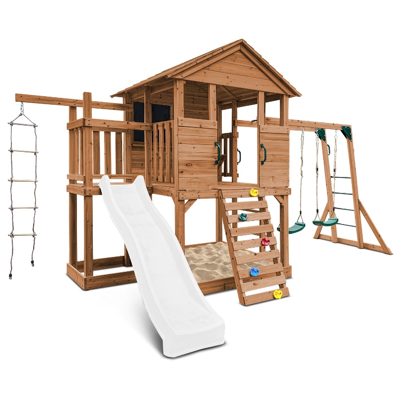 Lifespan Kingston Cubby House with 2.2m Slide - White Lifespan Kingston Cubby House with 2.2m Slide - White