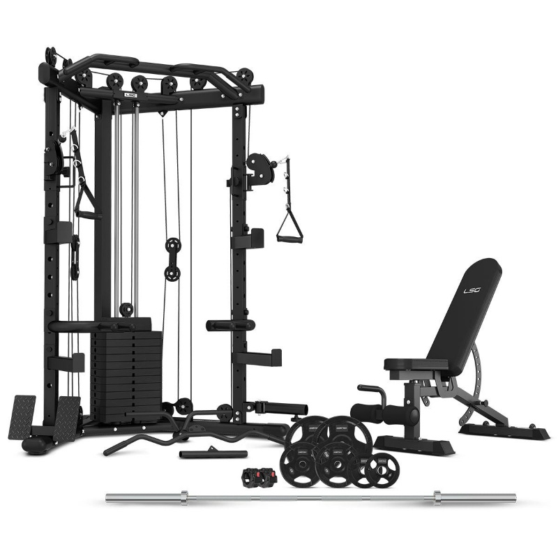LSG GRK-110 Space Saving Multi-Function Rack with 74kg Cable Crossover + FID Bench + 90kg Olympic Weight Package LSG GRK-110 Space Saving Multi-Function Rack with 74kg Cable Crossover + FID Bench + 90kg Olympic Weight Package