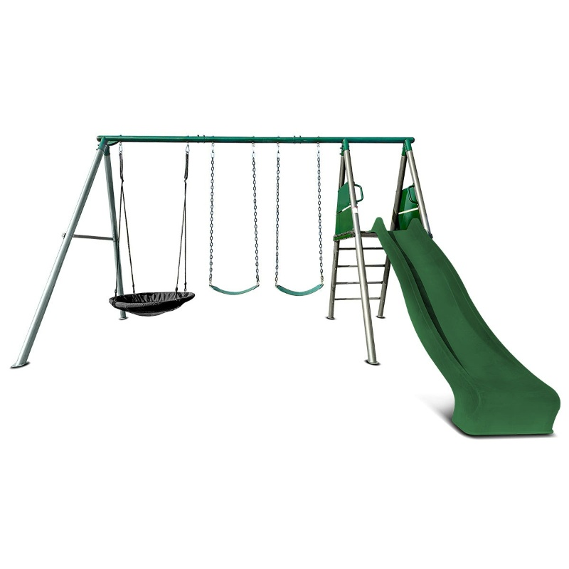 Lifespan Europa Commercial Grade Steel Swing Set with Climb & 2.2m Slide - Green Lifespan Europa Commercial Grade Steel Swing Set with Climb & 2.2m Slide - Green
