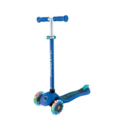 Globber Primo V2 Scooter with Lights and Griptape - Navy Blue/ Emerald Green