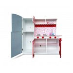 Keezi Kids Wooden Kitchen Play Set with Fridge - Pink & Red