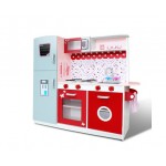 Keezi Kids Wooden Kitchen Play Set with Fridge - Pink & Red