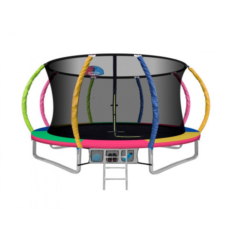 Everfit 12ft Trampoline Round Trampoline with Basketball Hoop - Multi-coloured Everfit 12ft Trampoline Round Trampoline with Basketball Hoop - Multi-coloured