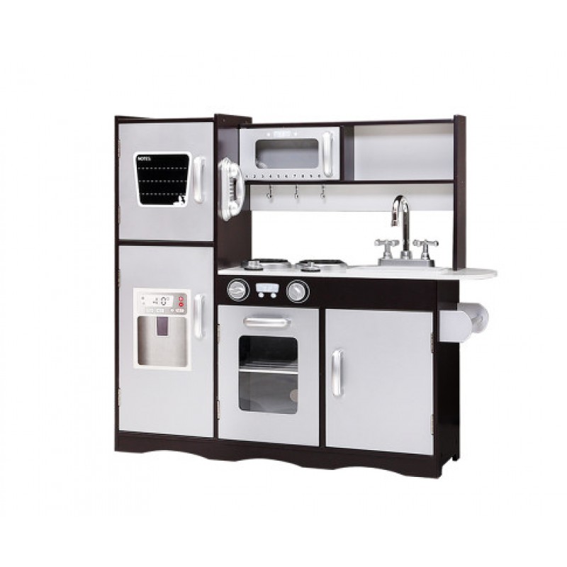 Keezi Kids Modern Wooden Kitchen Utensils Pretend Play Set - Dark Brown and Silver Keezi Kids Modern Wooden Kitchen Utensils Pretend Play Set - Dark Brown and Silver