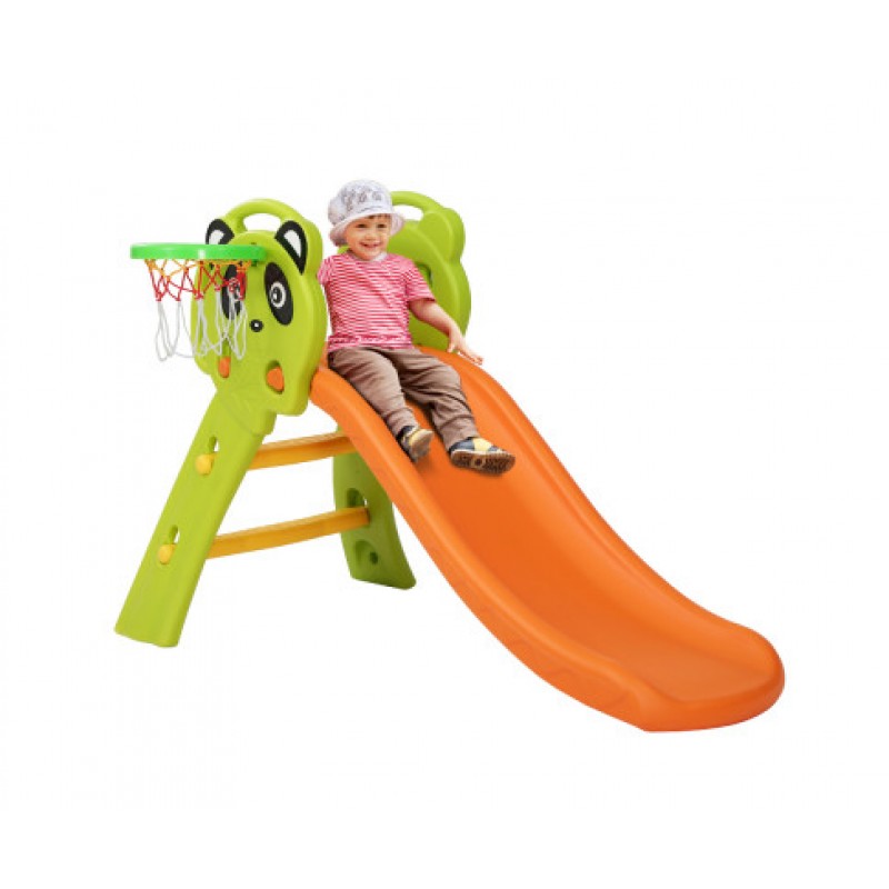Keezi Kids Slide with Basketball Hoop Panda - Orange Keezi Kids Slide with Basketball Hoop Panda - Orange