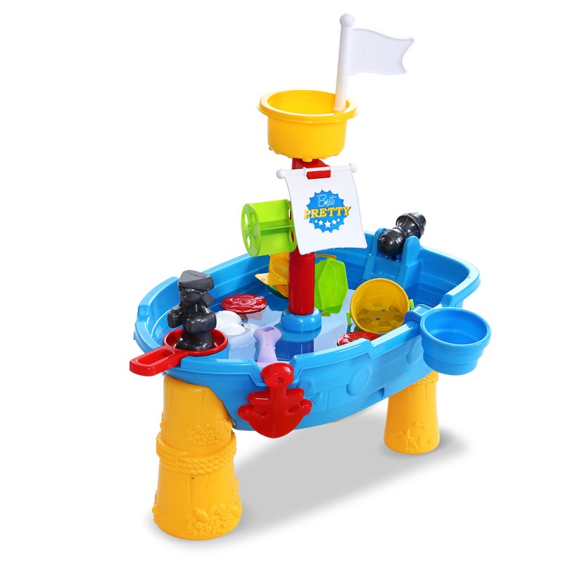 Keezi Kids Beach Sand and Water Sandpit Pirate Ship Outdoor Table Toys Keezi Kids Beach Sand and Water Sandpit Pirate Ship Outdoor Table Toys