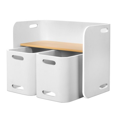 Keezi 3 Piece Nordic Kids Activity Desk Compact Table and Chair Set - White/Natural