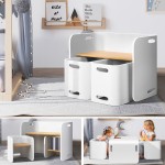 Keezi 3 Piece Nordic Kids Activity Desk Compact Table and Chair Set - White/Natural Keezi 3 Piece Nordic Kids Activity Desk Compact Table and Chair Set - White/Natural