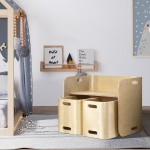 Keezi 3 Piece Nordic Kids Activity Desk Compact Table and Chair Set - Natural Keezi 3 Piece Nordic Kids Activity Desk Compact Table and Chair Set - Natural