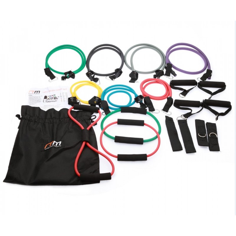 19PC Resistance Exercise Fitness Bands Tubes Kit Yoga Set 19PC Resistance Exercise Fitness Bands Tubes Kit Yoga Set