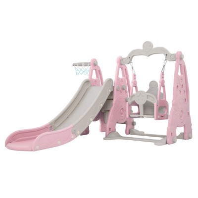 Keezi Kids Slide 170cm Extra Long Swing Basketball Hoop Toddlers Playset - Pink