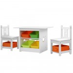 Keezi 3 pcs Kids Table and Chairs Set Furniture Play Storage Box - White Keezi 3 pcs Kids Table and Chairs Set Furniture Play Storage Box - White