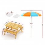 Keezi Kids Outdoor Table and Chairs Picnic Bench Set Umbrella Water Sand Pit Box Keezi Kids Outdoor Table and Chairs Picnic Bench Set Umbrella Water Sand Pit Box