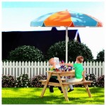 Keezi Kids Outdoor Table and Chairs Picnic Bench Set Umbrella Water Sand Pit Box Keezi Kids Outdoor Table and Chairs Picnic Bench Set Umbrella Water Sand Pit Box