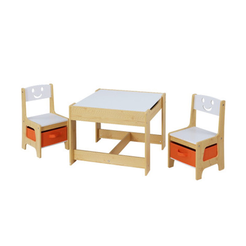 Keezi 3pcs Table and Chairs Set Kids Storage Box Desk - White and Natural Keezi 3pcs Table and Chairs Set Kids Storage Box Desk - White and Natural